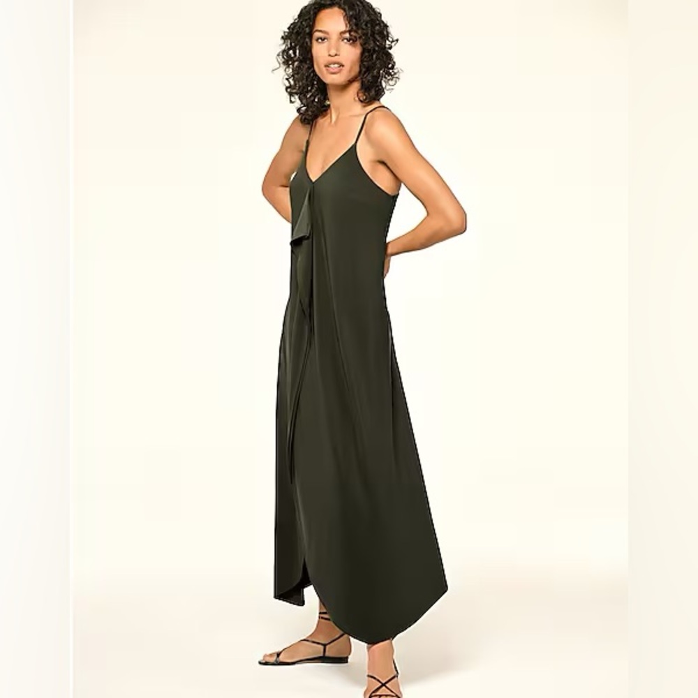 NWT Express V-Neck Sleeveless Tie Back Asymmetrical Maxi Dress In Olive Green